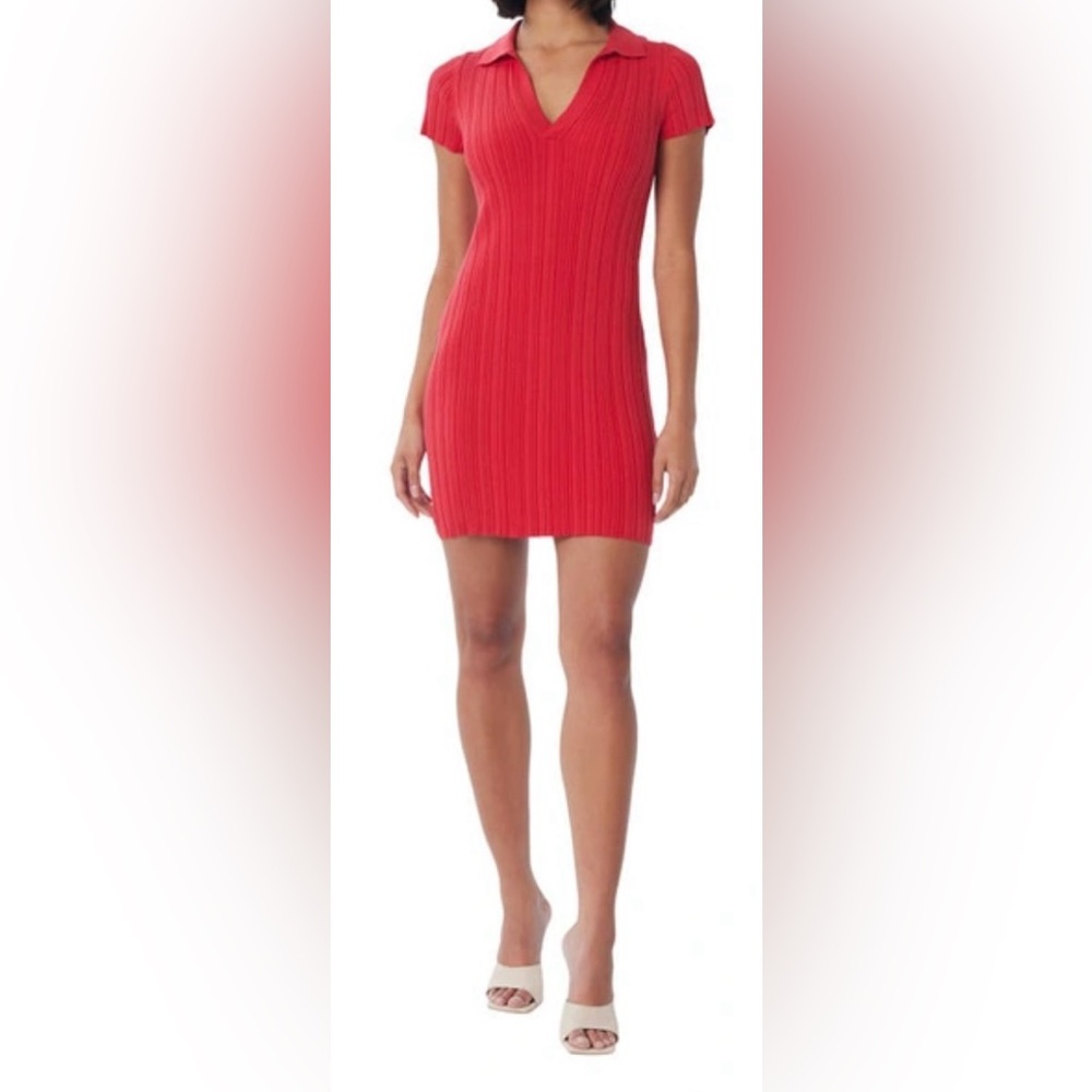 Red Ribbed Mini Dress - Picture 1 of 4